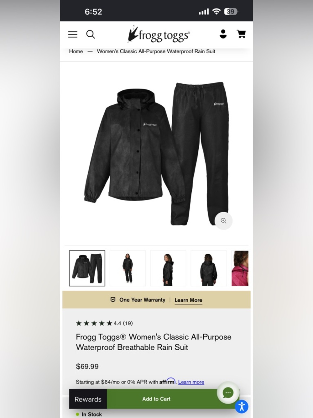frogg toggs Women's Classic Waterproof Rain Suit - Black